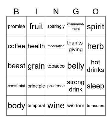 Word of Wisdom Bingo Card