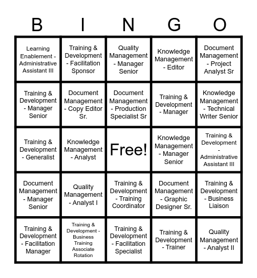 Training and Development Bingo Card