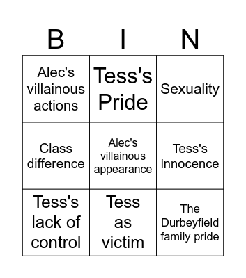 Tess chapters 1-5 Bingo Card