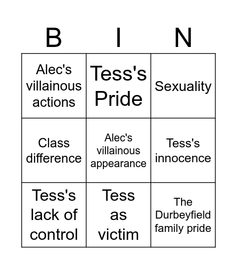 Tess chapters 1-5 Bingo Card