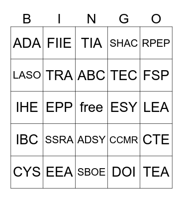 ACRONYM BINGO Card