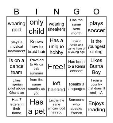 Untitled Bingo Card