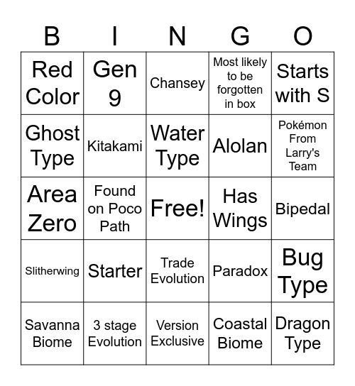 Shiny Hunt Bingo Card