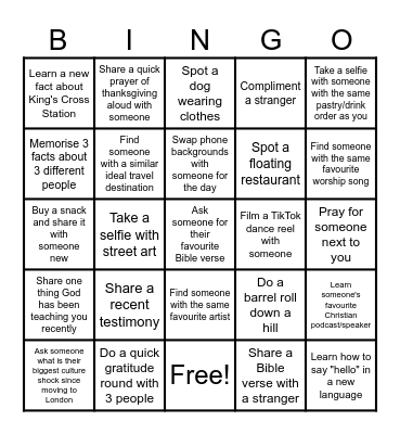 Acts Campus London Day Out Bingo Card