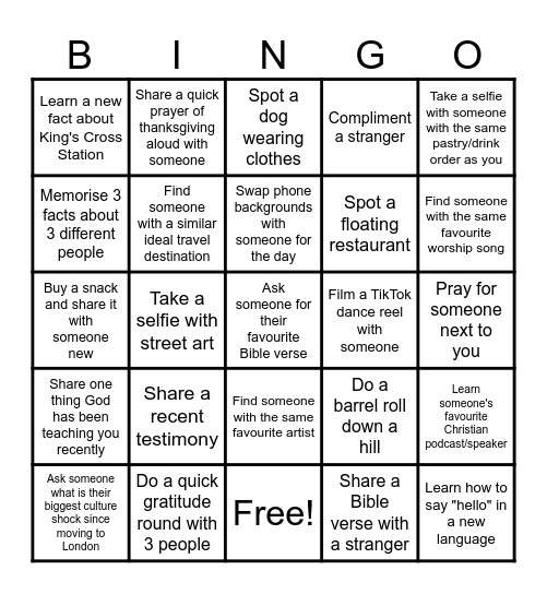 Acts Campus London Day Out Bingo Card