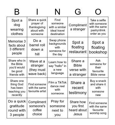 Acts Campus London Day Out Bingo Card