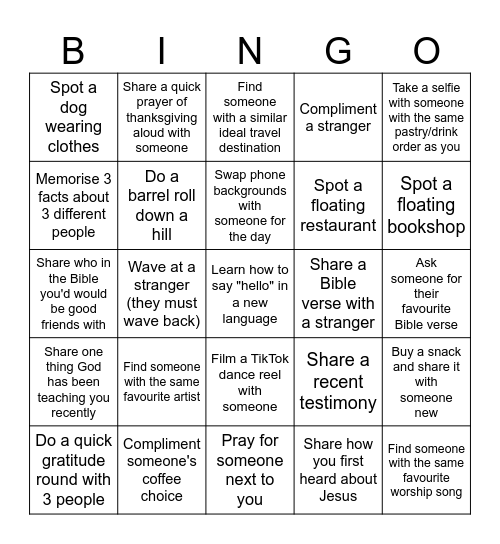 Acts Campus London Day Out Bingo Card