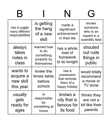 Find someone who Bingo Card