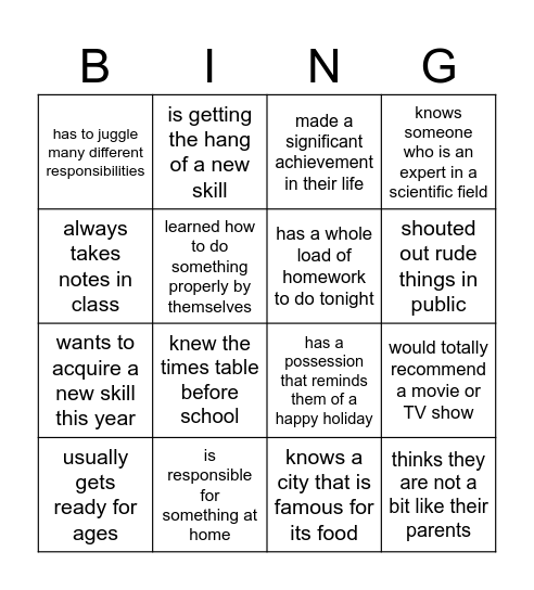 Find someone who Bingo Card
