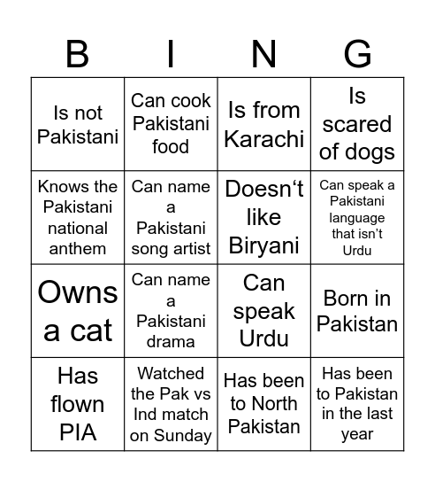 Meet and Greet bingo Card