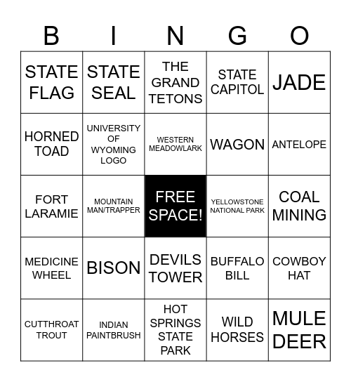 WYOMING BINGO! Bingo Card