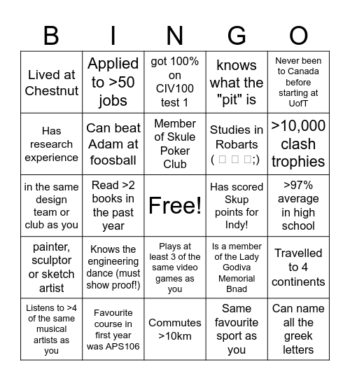 Indy Club Mentorship Human Bingo Card