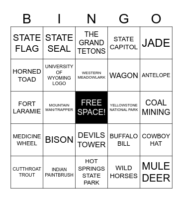 WYOMING BINGO! Bingo Card