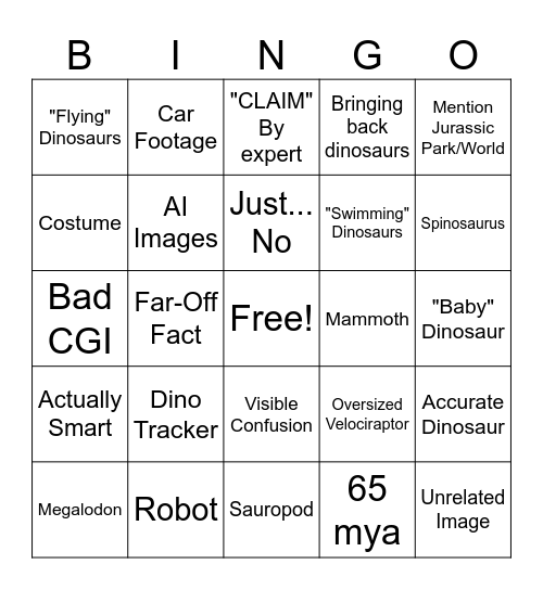 Dinosaurs Caught On Camera Bingo Card