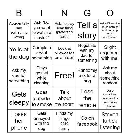 Bingo to my mom Bingo Card