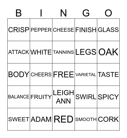 Adam & Leigh Ann Bingo Card