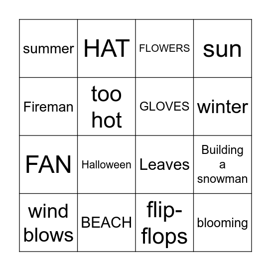 Seasons Bingo Card