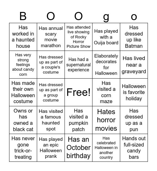 Halloween Bingo Card