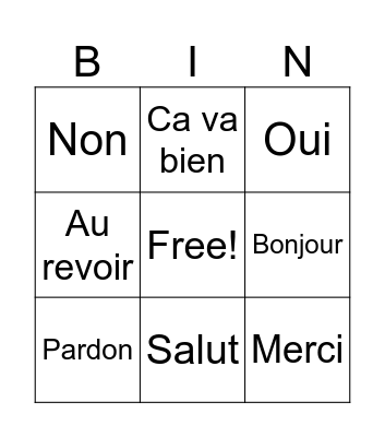 French Bingo Card