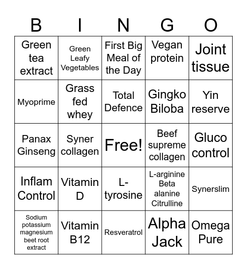 Vitamin Bingo! Bingo Card
