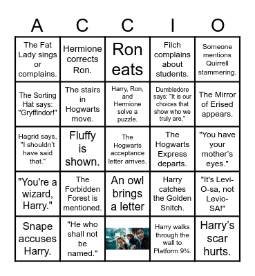 Harry Potter 1 Marathon Watch Along Bingo Card