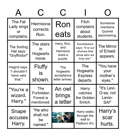 Harry Potter 1 Marathon Watch Along Bingo Card