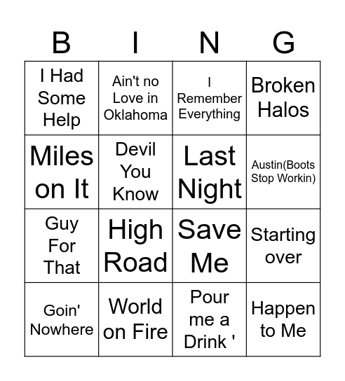 Modern Country Bingo Card
