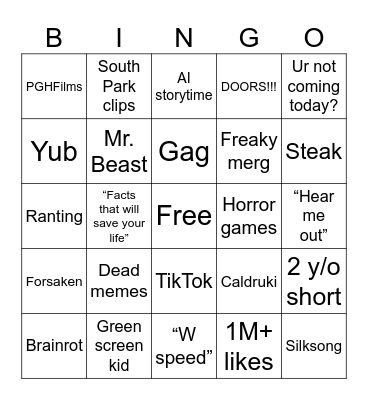 YTShorts Bingo Card