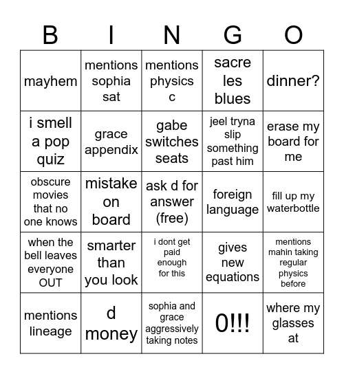 ap physics Bingo Card