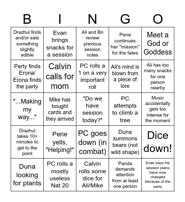 DND Bingo Board Bingo Card