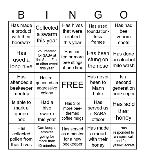 SABA Christmas Party 2025 Bingo Card