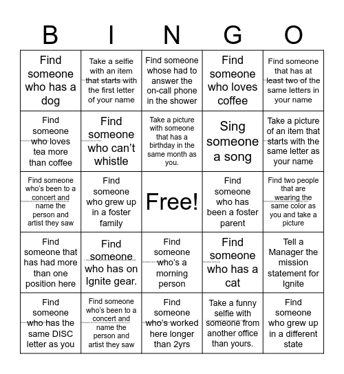 Case Manager Bingo Card
