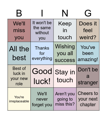 Farewell Bingo Card