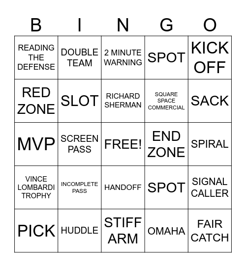FOOTBALL Bingo Card