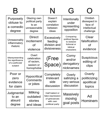 Fox News Bingo Card