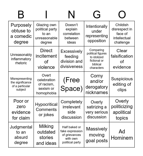 Fox News Bingo Card