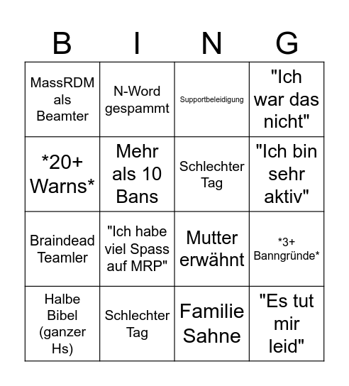 MRP Entbannungsantrag's Bingo Card