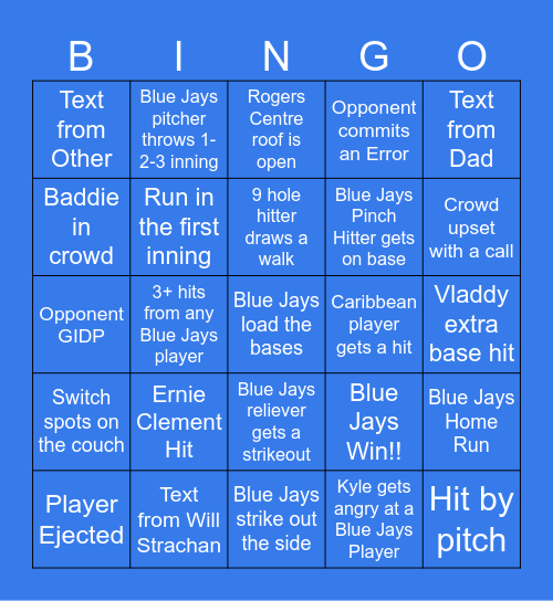 Blue Jays Playoff Bingo Card