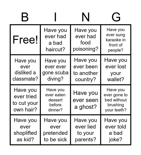 "I have never..." BINGO Card