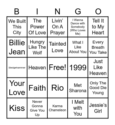 80s Pop Bingo Card