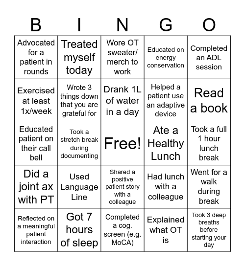 OT Month Bingo Card Bingo Card