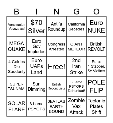 October 2025 APOCALYPSE Bingo Card