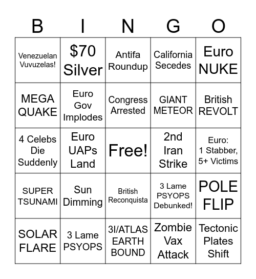 October 2025 APOCALYPSE Bingo Card