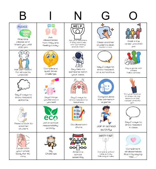 RESPECT  Bingo Challenge Bingo Card