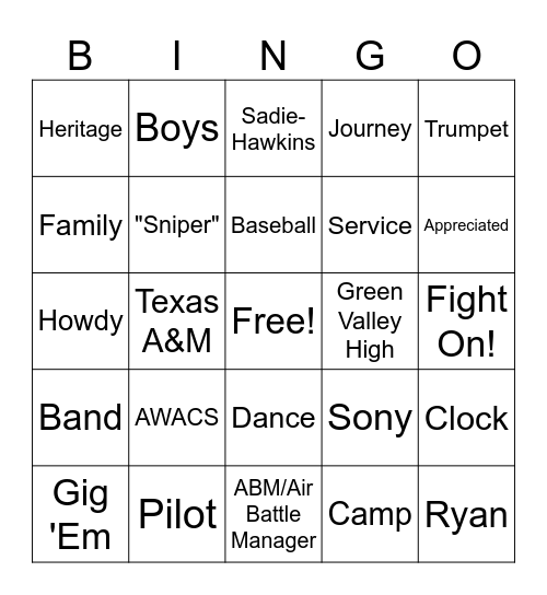 Zeitler Bingo Card