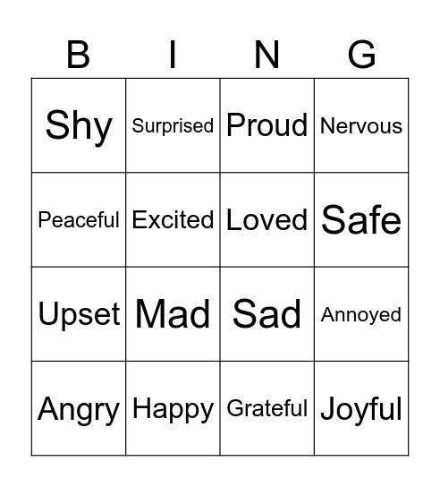 Emotions Bingo Card