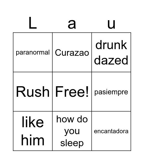 Bingo musical de lau Bingo Card