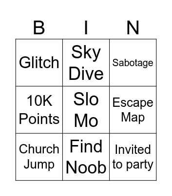 Skate Bingo Card