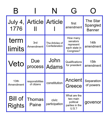 CIVICS Bingo Card