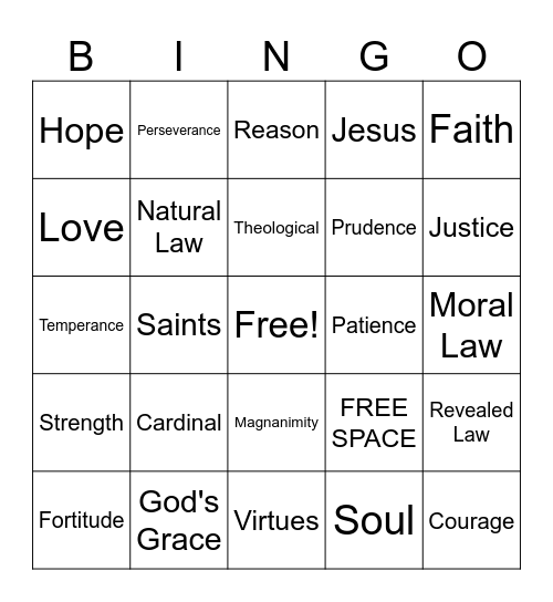 Virtues Bingo Card